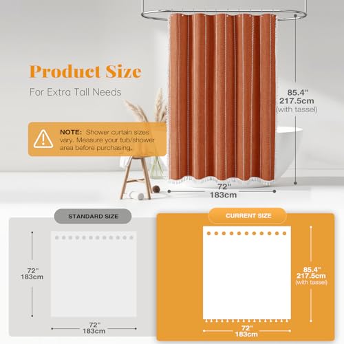 BTTN Boho Farmhouse Shower Curtain - Linen Rustic Heavy Duty Striped Fabric Shower Curtain Set with Tassel, Bohemian Vintage Country Cloth Shower Curtains for Bathroom，Orange，72"W x 84"L (Pack of 1) by BTTN - Image 3