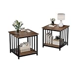Treocho End Tables Living Room Set of 2, 24 Inch Square Side Table with 2-Tier Storage Shelf, Modern Nightstand for Living Room, Bedroom, Office, Walnut