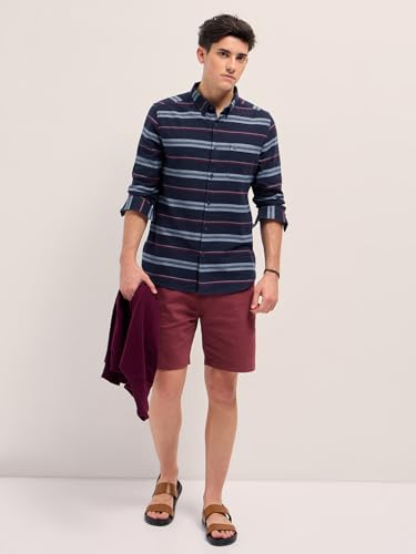 Image of THE BEAR HOUSE Men's Cotton Striped Slim Fit Casual Shirt