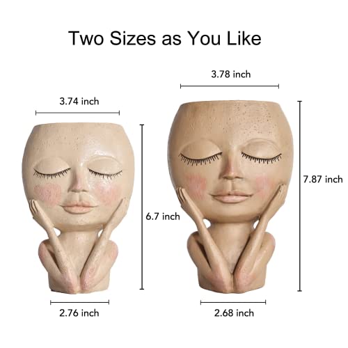 Aimebby Face Flower Pot Head Planter Pot Succulent Planter Cute Resin Cactus Planter With Drainage Hole Closed Eyes #TOP2