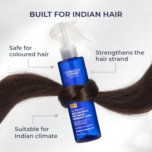 Image of Conscious Chemist Full Strength Anti-Hairfall Rosemary Spray | Post Wash Spray with Rosemary Extract, Yeast Extract & Copper Tripeptide-1 | Reduces Hairfall & Softens Strands | StrandBoost️ Technology | For All Hair Types | Women & Men | 200ml (Pack of 2)