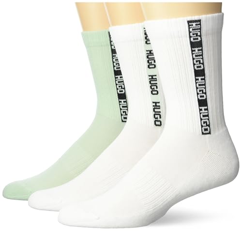 HUGO Men's 3 Pack Logo Tape Ribbed Socks