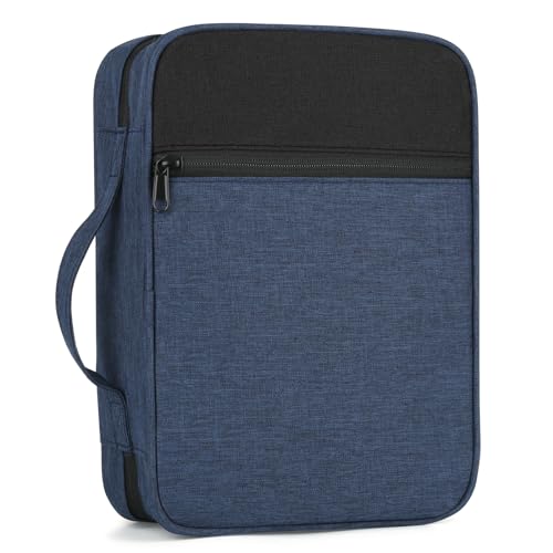 GERMUN Bible Cover with Durable Handle Carrying Book Case Church Bag Bible Protective with Zippered Pocket Bible Study Accessories Supplies Book Protector for Book Lovers BlueBlack
