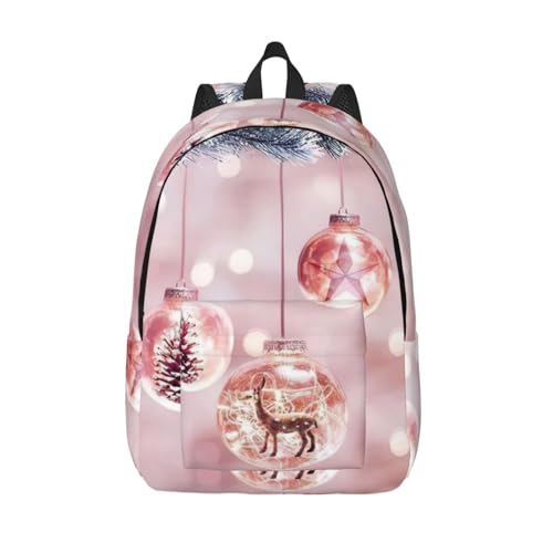 Sac à dos rose de voyage et ordinateur pour femme avec imprimé original boule de Noël