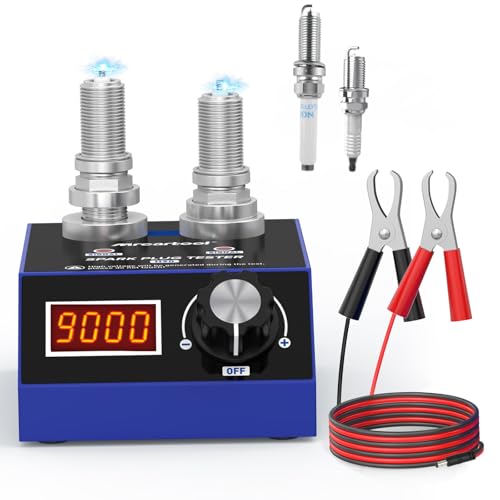 Spark Plug Tester Dual Holes, Automotive Engine Ignition Coil Tester 500 to 9000RPM with 12MM Diameter Spark Plug Hole Adjustable Working Frequency Car Spark Plug Gap Tool for 12V Gasoline Vehicles