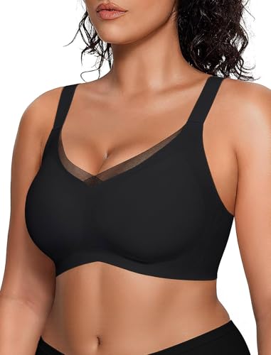 Image of Vertvie Wireless Bras Women Seamless Jelly Supportive Mesh Crossover Bra No Underwire Push Up Full Coverage T-Shirt Bralette
