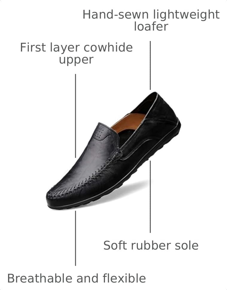 Image of Men's Loafers Genuine Leather Flat Breathable Casual Shoes Handmade Slip On Driving Shoes Fashion Business Shoes