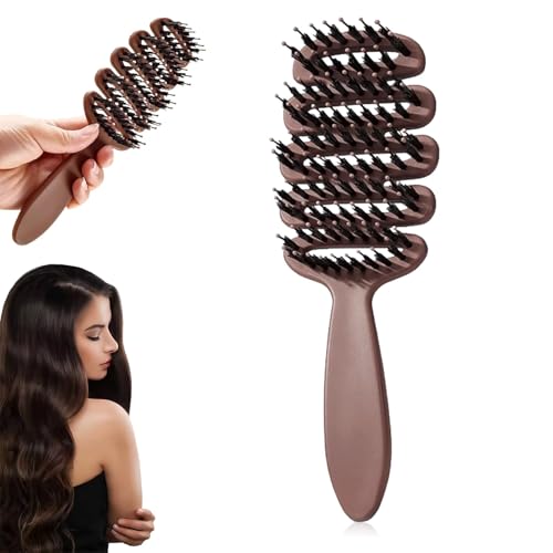 Cepillo de cerdas de jabalí para dar volumen, cerdas naturales suaves para cabello fino y delgado, cepillo desenredante suave para brillo y suavidad (1)