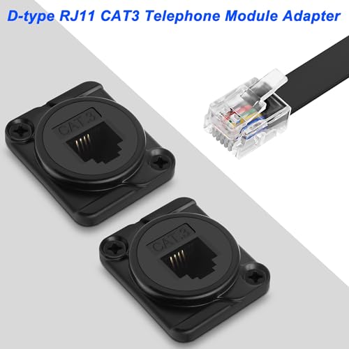 XMSJSIY D-Typ RJ11 CAT3 Panel Mount Telefon Adapter Buchse zu Buchse D-Typ CAT3 6P4C Telefon Modul Extender Verbinder Pass-Through Koppler Socket Desktop Adapter - 2PCS (Schwarz)