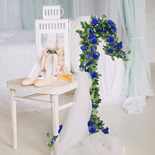Yatong 3Pcs 7.22Ft Artificial Rose Flower Silk Vine Hanging Wedding Baby Shower Decor Garlands Home Outdoor Indoor Decor Flower(Blue) #TOP3