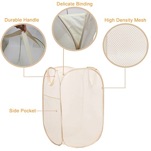 2Pack Aplter Collapsible Laundry Baskets, Pop Up Laundry Hamper, Foldable Mesh Laundry Baskets, Beige #TOP2