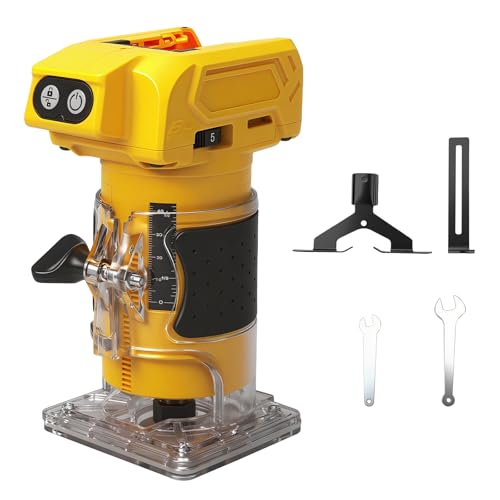 Akku Oberfräse kompatibel mit Makita 18V Akku, 800W Bürstenloser Kantenfräser Set mit 5 Geschwindigkeit, Spannzange 6.35MM, 30000 U/min Akku-Holzfräser für Holzbearbeitung (ohne Akku)