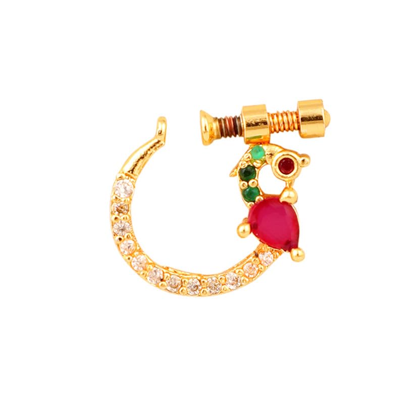 Women Nose pin/Nath Nose Ring Traditional Jewellery-Red-Green-White CZ Nose Pin-image-49