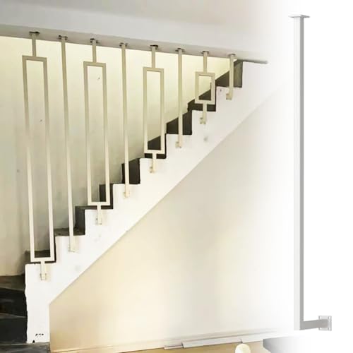 Ringhiera per Scale Interne Ringhiere Per Scale, Balaustre In Metallo Per Scale, Gradini Di Balconi, Cantine, Verande, Pilastri Per Balaustre Quadrate Montate Lateralmente Con Viti(White B,150cm/59.in