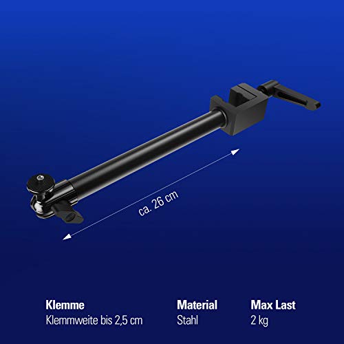 Elgato Solid Arm, Befestigungsarm mit gepolsterter Klemme für einfaches Befestigen und Anpassen von Beleuchtung, Kameras und Mikrofonen, für Streaming, Videokonferenzen und Studios