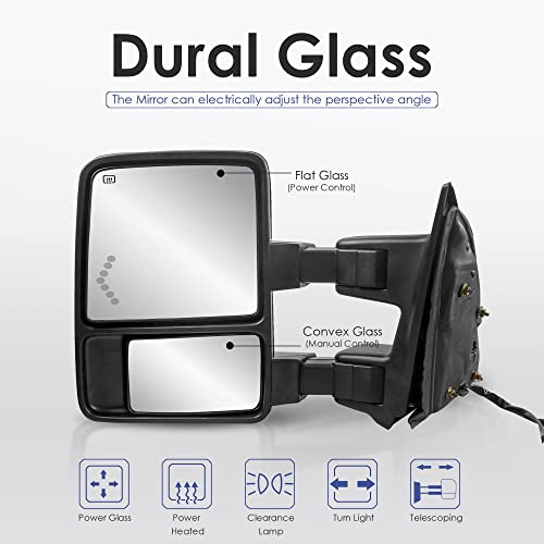 MOSTPLUS Power Heated Towing Mirror Compatible with 1999 2000 2001 2002 2003 2004 2005 2006 2007 Ford F250 F350 F450 F550 Super Duty w/Smoke Turn Light (Set of 2) (Chrome) by MOSTPLUS - Image 3