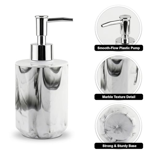 Image of Luxe Home International Marble Pattern Plastic Soap Dispenser for Bathroom and Kitchen Sink Leak Proof Liquid Hand Wash Round Bottle Lightweight Smooth Finish (17x8 cm White) Pack of 1