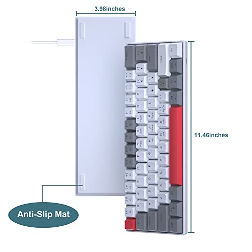 60% Mechanical Gaming Keyboard, Grey&White Gaming Keyboard With Hot Swappable Linear Red Switches, Wired Detachable Type-C Cable Mini Keyboard With Powder Blue Backlight For Windows/Mac/Pc/Laptop #TOP7
