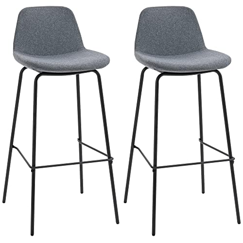 Homcom 29.5" Bar Stools Set Of 2, Upholstered Extra Tall Barstools, Armless Bar Chairs With Back, Steel Legs, Grey #TOP17