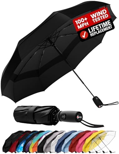 Repel Golf Umbrella with Triple Layered Reinforced Fiberglass Ribs Adorned in Red Paint, 60" Vented Double Canopy with Teflon Coating, Auto Open