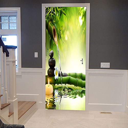 Chezmax 3D Stickers Waterproof Door Stickers Door Mural Self Adhesive Wallpaper Pvc Sticker Removable Wall Decal For Home Office Decoration Wall Paper Bamboo Pattern 30.3" W 78.7" H #TOP3