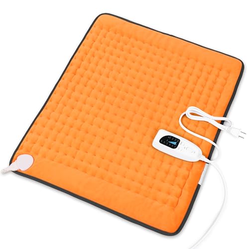 Image of Deepsoon Heating Pad,Electric Heating Pads for Back,Neck,Moist Heating Pad for Abdomen Shoulder Knee Legs,Dry /Moist Heat&Auto Shut Off,Mother's Day Birthday for Men and Women,Orange Black,24x20 Inch