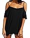 ZANZEA Women's Low Cut Off Shoulder Flounce Sleeve Sling Swing Top Blouse T Shirt Black US 6