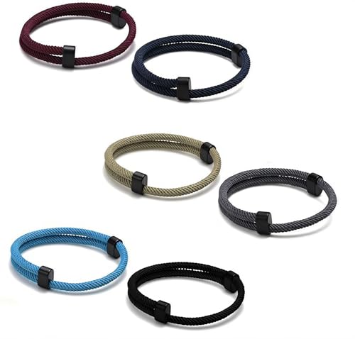 GoodTool 6 Pcs Braided Rope Bracelets Set Braided Bracelets Adjustable Bracelet with Double Slider Clasp Handcrafted Braided Cord Wristband for Men and Women