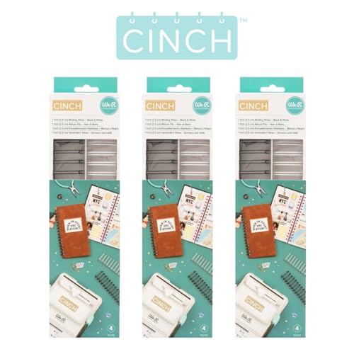 We R Makers spinacze do bindowania 2,5 cm, czarno-białe, zestaw 3 szt. (łącznie 12 sztuk) | do bindownicy Cinch Book | dzienniki, planery i albumy do scrapbookingu