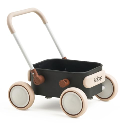 PULA Baby Push Walker with Wheels Toddler Wagon for First Learner Baby Toys 6-12 Months, 1 Year Old Birthday Gifts, Indoors and Outdoors (Black)