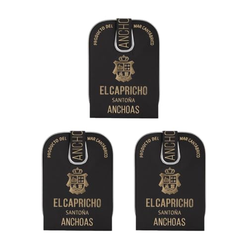 EL CAPRICHO, Filetes de Anchoa de Santoña Hansa XXL en Aceite de Girasol Alto Oleico, 10–12 Filetes, Peso: 115 g Neto, 58 g Escurrido (Pack de 3)