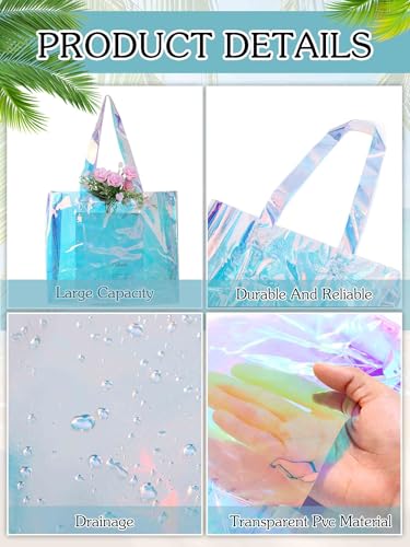 Woeoe Holographic Iridescent Tote Bag for Women Waterproof Beach Bags Clear Shoulder Handbag for Pool Stadium4