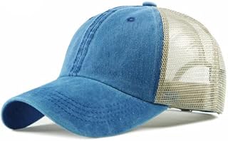 Trucker Ball Cap Mesh Beige Back Adjustable Hat Snapback 2-Tone 6 Panel (Blue), One Size-Medium