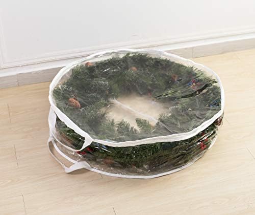 Joiedomi Clear Christmas Wreath Storage Container (2 Packs), 76.2cm Christmas Wreath Clear Plastic Storage Bag with Dual Zippers and Handles for Xmas Season