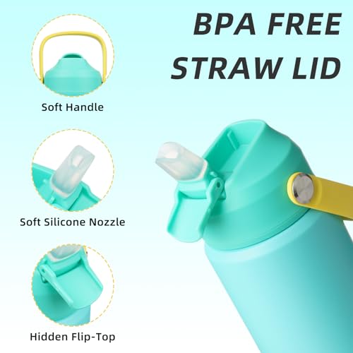 Image of BJPKPK Insulated Water Bottle with Straw Lid, 18oz Thermo Water Bottles, Flex Handle & Non-slip Boot, BPA Free Leak Proof Stainless Steel Metal Thermo, Tumblers, Cups,Twilight Blue