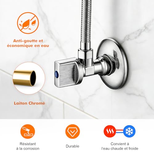 Ibergrif M22008A Robinet d’Arrêt Équerre 1/2" x 3/8", Lot de 2 – vue 6