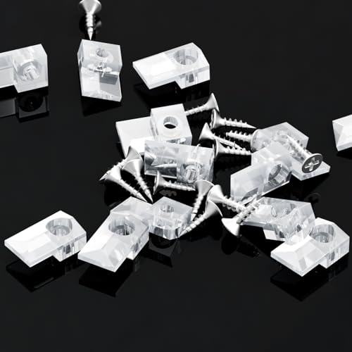 30Pcs Mirror Holder Clips,Clear Plastic Mirror Mounting Clips, Glass Retainer Clips Kit Crystal Mirror Hanging Hardware Frameless Kit with Screw and for Fixing Mirror Cabinet Door
