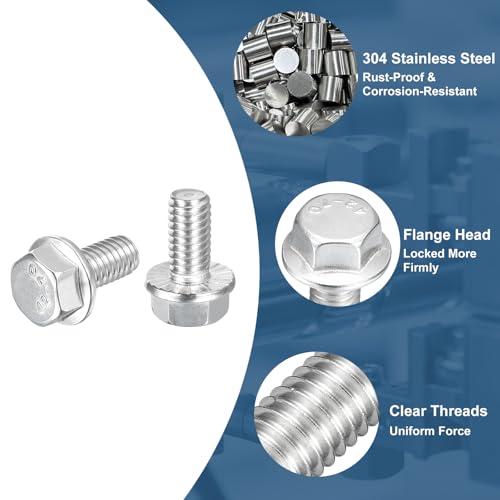 Image of uxcell 25Pcs 5 /16-18 x 5 /8 inch Flanged Hex Head Bolts, 304 Stainless Steel Flange Hexagon Screws, Flange Hex Drive Screws 5.8 Grade for Machinery Industry Home Appliances, Silver