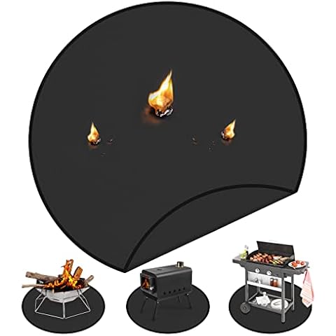 Yamagahome Fireproof Underlay 99 cm, Foldable Round Fireproof Mat Made of Silicone Fibreglass, Heat-Resistant Water-Resistant Fire Pit Mat for Fireplace, Floor, BBQ Grills, Lawn and Camping, Black Cover