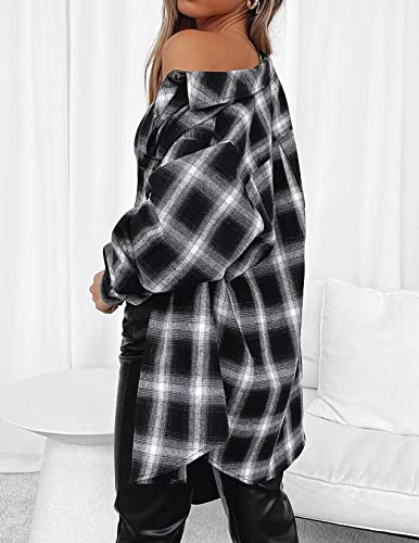 Image of Lacozy Womens Buffalo Plaid Flannel Shirt Long Sleeve Collar Button Down Blouses Tops
