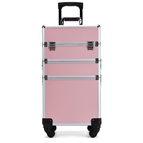 Peaceip Profession Trolley Cosmetic Case/Pink Tres Pisos Universal Wheel Gran Capacidad Salones de Belleza Tattoo Manicure Makeup Box Maletín de Viaje