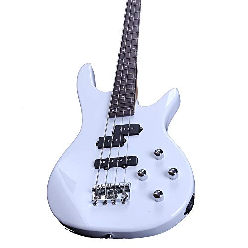 Waful Electric Bass Guitar, Starters Acoustic Bass Guitar Beginner Kit Full Size 4 String with Power Line, Wrench Tool for Starter Gift Right Hand Type-B White - Thumbnail 6