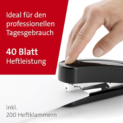 Novus B 4 Heftgerät (40 Blatt, Vollmetall-Hefter mit glänzender Kunststoffummantelung, inkl. 200 Heftklammern) schwarz