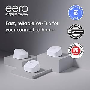 Amazon eero 6 mesh Wi-Fi system | Supports speeds up to 500 mbps | Connect to Alexa | Coverage up to 4,500 sq. ft. | 3-pack, one router + two extenders, 2020 release