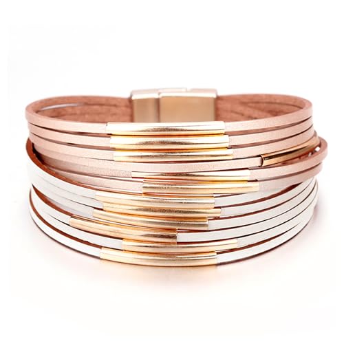 Image of Fesciory Leather Wrap Bracelets for Women, Boho Leopard Multi-Layer Crystal Beads Cuff Bracelet Jewelry