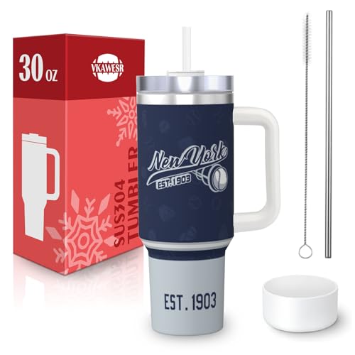 Image of New-York 30 oz Tumbler with Handle and Straw,Car cup,Coffee Mug,100% Leakproof Insulated Tumbler with Lid and Straw,Made of Stainless Steel,Cup Holder Friendly Base,Classic Collection Gifts for Fans