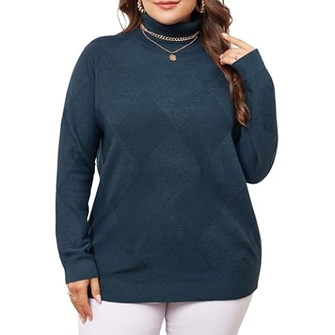 Agnes Orinda Plus Size Pullover Sweaters for Women Lightweight Long Sleeve Turtleneck Novelty Sweater 2X Blue Cover