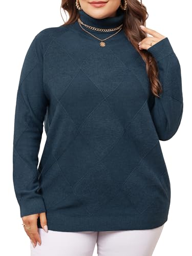Image of Agnes Orinda Plus Size Pullover Sweaters for Women Lightweight Long Sleeve Turtleneck Novelty Sweater