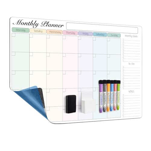 MCCORL 60×40cm Whiteboard Wall Monthly/Weekly Planner, Self Adhesive (Stick on Any Smooth Surface) Family Planning Board, Dry Wipe Planner, Memo Board (Monday to Sunday)