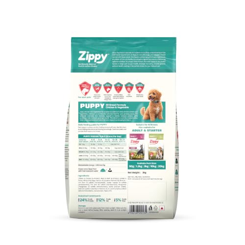 Image of Zippy Puppy Dry Dog Food - 10 Kg, Real Chicken & Vegetables, Nutritionally Balanced Dog Food for All Breeds, with Vitamins, Minerals, Probiotics & Salmon Oil